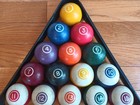 Billiards Full Size Set Cue Pool Balls Vintage Triangle Rack Finger Guide Chalk