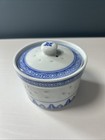 Vintage J  ngd  zh  n Porcelain Lidded Bowl With Grain Rice   Blue   White Pattern
