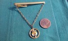 Old Shiner Emblem Masonic Gold-tone Metal Tie Clip Clasp Bar W  Hang Chain Charm