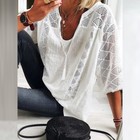 Plus Size Womens Cotton Linen Tops Ladies 3 4 Sleeve Casual Loose Summer T Shirt