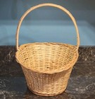 Vintage Large Rustic Hand Woven Natural Wicker Rattan Round Basket W  Handle 