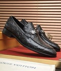 Louis Vuitton Mens Leather Monogram Lv Logo Loafer Shoes Black Size Eu44   Us10