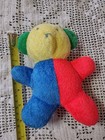 Vintage Eden Teddy Bear Plush Baby Rattle Toy Primary Colorblock Terry Cloth 6 