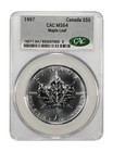 1997 Canada Maple Leaf 1 Oz   9999 Silver Coin Cac Ms 64 Key Date Low Mintage