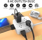 6ft Power Strip Surge Protector  8 Outlets 4 Usb  Flat Plug  Wall Mount  White