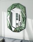 Decorative Wall Mirror Oval  Diamond Shaped Large Silver 40 l X 28 w Green