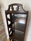 Edwardian Ornate Solid Dark Wood Wall Hanging Shelf Mirror Back 26    H 9   l  3 5   d