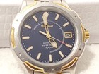 Seiko Kinetic Men s Gold Tone Watch Black Dial Date Stainless Steel Six Jewels