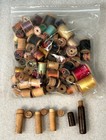 Lot 70 Spools Wooden Sewing Thread Spools Varied Brands   Sizes   4 Needle Tubes