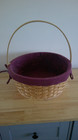 Vintage Large Wicker Round Basket With Fabric Liner And Decorative Fabric Ties