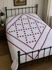 Large Vintage Hand Quilted Rising Star Pattern Quilt Red White 109    X 92   