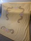 Vintage Yellow Brown Chenille Purple Plush Flowers King Size 92  X 102 