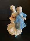 Vintage Antique Porcelain Dancing Victorian french Man And Woman Blue And Pink