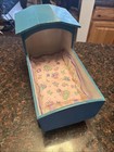 Vintage Antique Handmade Teal Babydoll Crib  Wooden Amish With Pillow Kids Toy