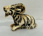 Carved Resin Resting Mountain Goat Sheep Ram Netsuke -signed