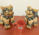 Large Japanese   Korean Glazed Ceramic Shisa Foo Dogs Guardian Lions 8 5 x10 x7 
