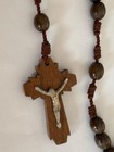 St  Michael Wood Cord Rosary Necklace -