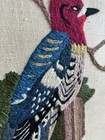 Vintage Crewel Embroidery Bird On A Perch Metal Framed 13x17