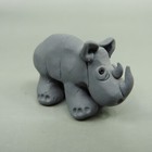 Rhino Rhinoceros Family Hand Formed Clay Set Of 5 Nursing Baby Small Figurines