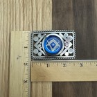 Freemason Masonic Belt Buckle Silver Tone Blue Lodge Rectangular Shape Vintage