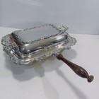 Vintage Silver Plate Poole Old English Chafing Dish Rectangular Pc 5020 Wood Han