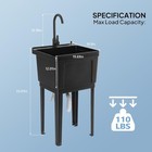 Freestanding Sink Plastic Utility Sink With Hot cold Faucet  Iron Legs Black