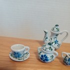 Vintage Blue White Green Tea Set Miniature 1 6 Scale  Porcelain