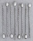 8 Antique Vintage Hand Forged Sterling Silver Coffee Bean Cocktail Dessert Picks