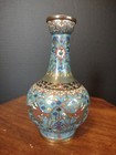 Asian Chinese Qing Dynasty  Cloisonne Dragon Wan Ruyi Turquoise Ground Vase 6 5 