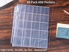 30 Pack 600 Pockets 2x2    Coin Flip Sleeves  Heavy Duty Stamp Collection Pages Fo