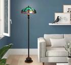 Tiffany Style Floor Lamp Victorian Elegant Blue Amber Stain Glass Vintage Style