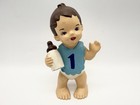 Vtg Wilton Blue Baby First 1st Birthday Brunette Cake Decoration Topper 4 5 h
