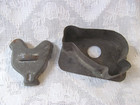 4pc Primitive Old Tin Cookie Cutters handled Spring Tulips chick chicken fish
