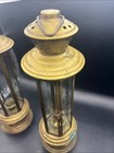 Pair Vintage Brass Candle Lanterns With Etched Glass Panels 6-sided Carriage