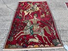 3x5 Antique Oriental Rug Handmade Old Real Vintage Hand-knotted  Huntering Horse