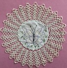 Butterfly Doily Embroidered Tatted 11    Round Linen Handmade Lace Antique Vintage