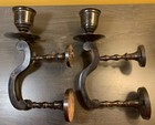 Vintage Brass Pair Wall-mounted Candle Holders India Ornate Design Rustic