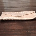 Ivory Beaded Satin Bridal Clutch Bag With Sequin Pearl Butterfly Flap