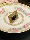 Antique Art Deco 1 5    Amethyst Glass Hat Pin Stick Brass