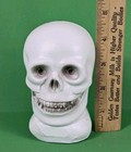 Vintage Small Blow Mold Plastic Halloween Skull Bank With Plug  4 5  Tall