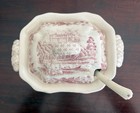 Vintage Pink Transferware Sauce Tureen 4-pc Set - Mason s Vista Style - Castle  