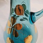 Vintage Mcm Decanter Aquamarine Blown Glass W 22k Gold Romanian Bohemian Barware
