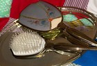 Vintage Gold Tone Vanity Hand Held Large Mirror Brush Mirror Tray Rare Read 