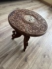 Vintage India Intricately Carved Wood Collapsible Side Table Plant Stand 13   