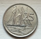 Cayman Islands 1977 25 Cents Coin  h63  Queen Elizabeth Ii  Schooner Kirk B