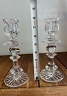 Set Of Vintage Crystal Clear Glass Candle Holder 7 75  Tall Table Decor