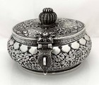 Large Oval Asian Silver Betel Or Spice Box Pierced And Ornate 19 Oz