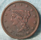 1840 Large Date Braided Hair Large Cent Au Details Old Us Coin  575