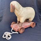 Primitive Sheep Wooden Pull Toy On Wheels Hand Crafted Sweet Face 12    By 5   