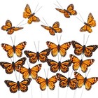 Ysleen 12 Set Monarch Butterfly Decoration Artificial Butterflies Feather Picks